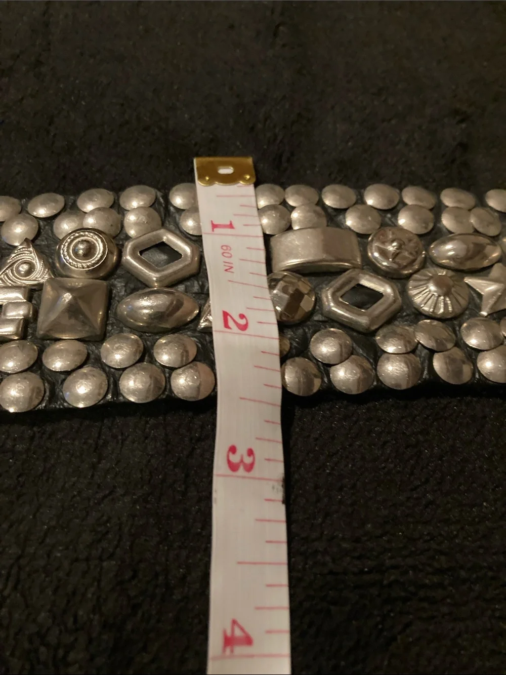 Vintage Black Leather Studded Belt with Silver-Tone Buckle